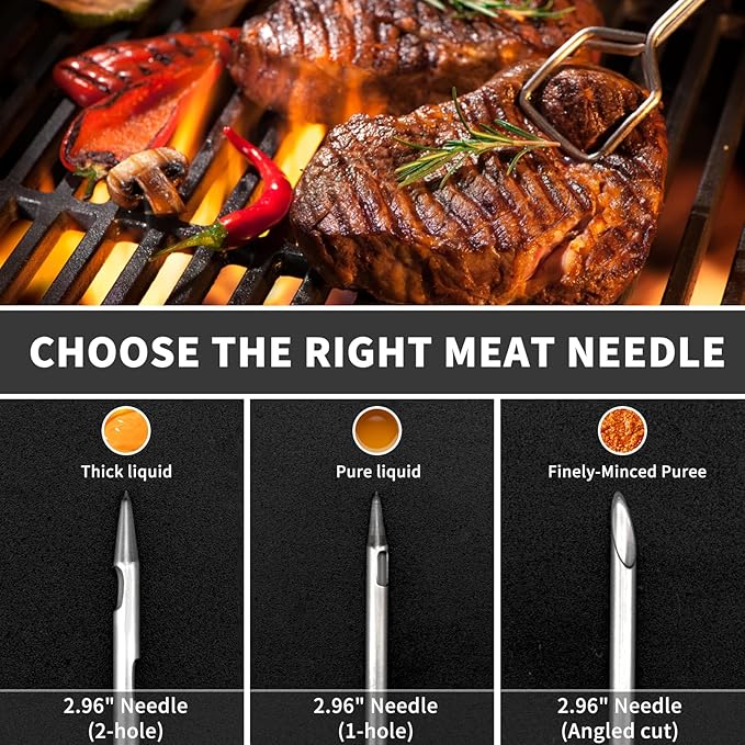 Turkey Meat Injector Syringe Kit with 3 Marinade Needles for BBQ Grill Smoker, 1 Cleaning Brush, 1.7 Oz/50 ml Large Capacity Injector Marinades for Meats Black