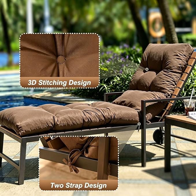 Outdoor Lounge Chair Cushions, 74.4 x 22 x 4.7 Inches Waterproof Fade Resistant Patio Cushion for Chaise Lounger