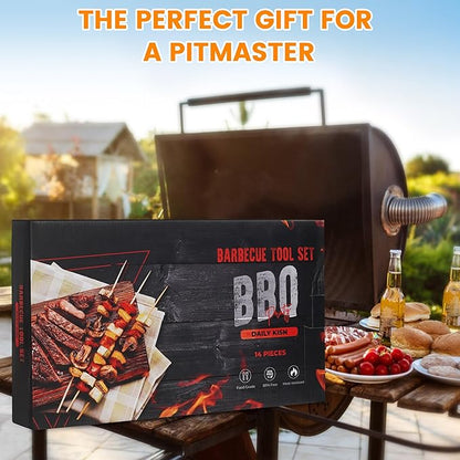 Grill Accessories Kit, Stainless Steel Grill Tool Set with 4-in-1 BBQ Spatula, Fork, Tong, Brush, Skewers, Silicone Corn Holders, Grilling Gift Set for Men and Women