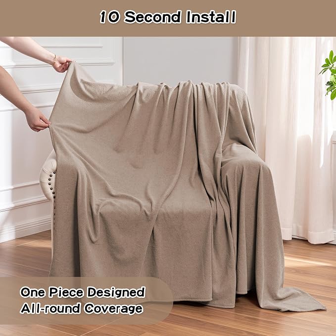 MEETSKY Small Couch Cover Oversized Armchair Sofa Covers Washable for Dogs Single Recliner Sofa Slipcover, Cat Scratch Proof Soft Sofa Throw Protector for Pets, 71" x 91", Khaki