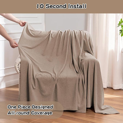 MEETSKY Small Couch Cover Oversized Armchair Sofa Covers Washable for Dogs Single Recliner Sofa Slipcover, Cat Scratch Proof Soft Sofa Throw Protector for Pets, 71" x 91", Khaki