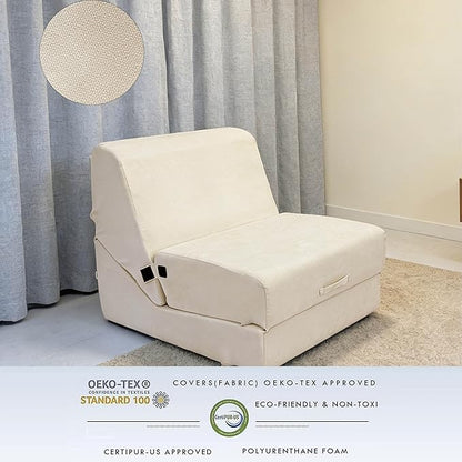 jela Luxury Indoor Chaise Lounge, Foldable Sofa Bed Chair with Soft Foam & Machine Washable Cover (Miss Sand)