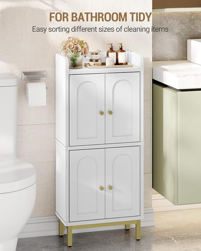 Hzuaneri Bathroom Cabinet, Small Storage Cabinet with 4 Doors | Bathroom Organizers and Storage Cabinets with Adjustable Feet. Cabinets Freestanding for Living Room, Kitchen, White