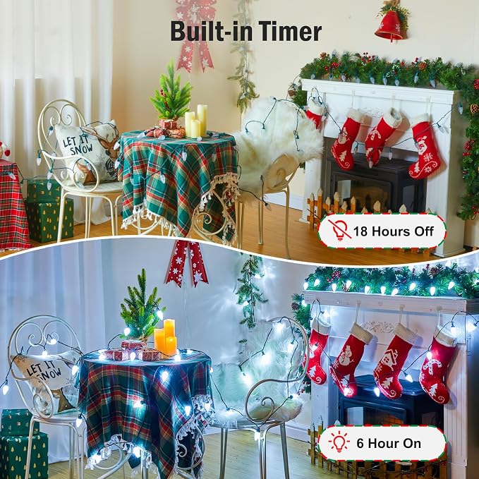Minetom C9 LED Christmas Lights Outdoor, 81FT 100 LED C9 String Lights, Waterproof, Connectable, 8 Modes, with Timer & Memory Function for Tree Home Yard Party Indoor Outside, Cool White