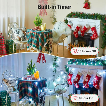 Minetom C9 LED Christmas Lights Outdoor, 81FT 100 LED C9 String Lights, Waterproof, Connectable, 8 Modes, with Timer & Memory Function for Tree Home Yard Party Indoor Outside, Cool White