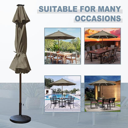 EliteShade USA 10-Year-Non-Fading 10ft Market Patio Umbrella, Commercial Grade Table Sun Umbrella with 80 Solar LED Lights, Crank Open, Windproof & UPF 50+ UV Protection for Garden, Deck, Pool, Backyard, No Tilt, Taupe