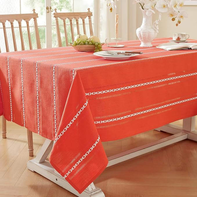 Chassic Farmhouse Style Linen tablecloths, Wrinkle Resistant Washable Dining Room Table Cloths for Small Rectangle Tables - 54 x 72 inches, Hemstitch Maple Orange
