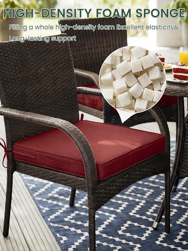 Outdoor Chair Cushion 17 x 16 x 3 Inches Patio Furniture Outdoor Waterproof Seat Cushion, Patio Chair Cushion with Handles and Ties, Square Dining Chair Cushion Set of 2, Burgundy