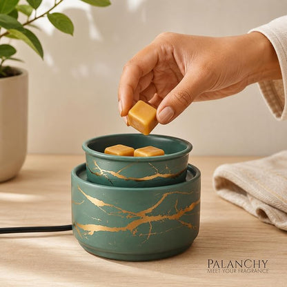 PALANCHY Electric Wax Melt Warmer for Scented Wax, Ceramic Wax Melter Green | Fill Home & Office With Fragrance No Flame Candle Wax Warmer. Removable Dish Sized For Scented Wax, Essential Oil Or Candle