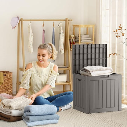 30 Gallon Resin Deck Box Outdoor Storage Box for Patio Furniture,Outdoor Cushions,Garden Tools and Pool Supplies,Waterproof,Lockable(Grey,30Gallon)