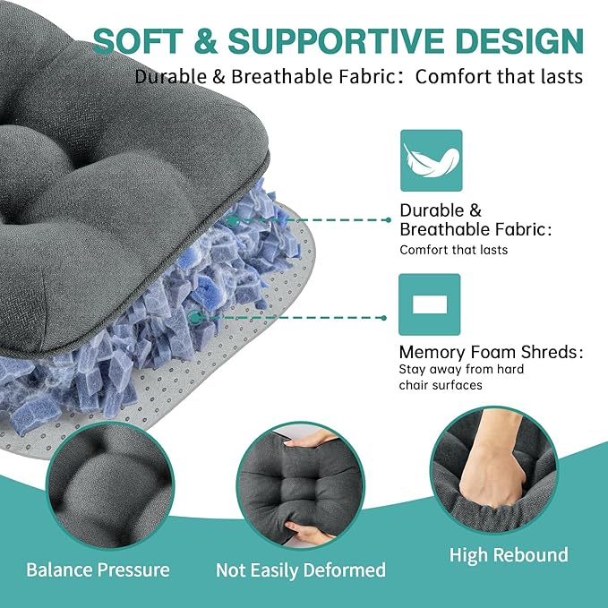 BETU Chair Cushions for Dining Chairs,3.5" Thick Kitchen Table Chair Pads with Ties,Non Slip Backing and Covers,Seat Cushion for Dining Room,Bar,Patio Chairs,18"X18"X3.5"