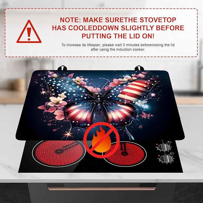 Patriotic Stove Top Cover, Heat Resistant Electric Stove Protector Mat, Large Diatomite Kitchen Counter Mat, Independence Day Decor American Flag Kitchen Accessory (butterfly-2, 28x20 Inch)