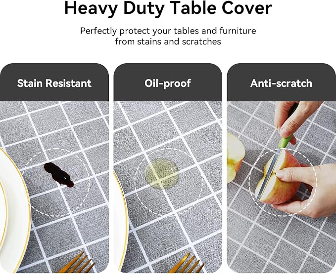 Romanstile Square Vinyl Tablecloth, 100% Waterproof Oil-Proof Checkered Plastic Table Cloth, Heavy Duty Wipeable Table Covers for Dining, Camping, Picnic, Outdoor - 60 x 60 Inch, Grey