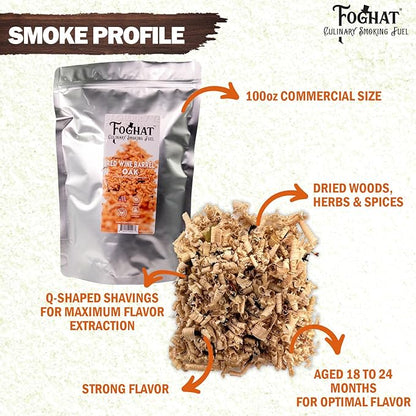 Foghat Cocktail Smoker Wood Chips - 100oz Red Wine Barrel Oak Shavings for Smoker, Whiskey & Drink Infuser Kit - All Natural, Culinary Wood Smoking Chips