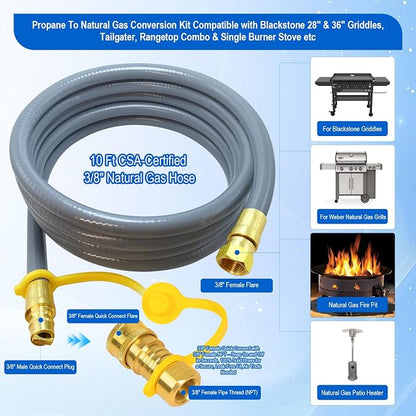 5249 Natural Gas Conversion Kit for Blackstone Grill 28" 36" Griddle,for Blackstone Natural Gas Conversion Kit w/10 FT Natural Gas Hose,Silicone Grill Tool Mat,Grease Cup Liner,3/8" Quick Connect Etc.