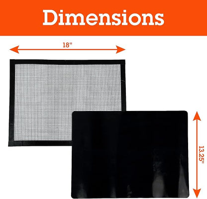 Grilling Mesh & Mat Combo Pack (13.25"x18" ea)- Heavy Duty 100% Non-Stick Reusable BBQ Grilling Sheets 2 Pack - Use in Outdoor Grill & Indoor Oven - Heat Safe up to 500° F - Grilling Gift for Men