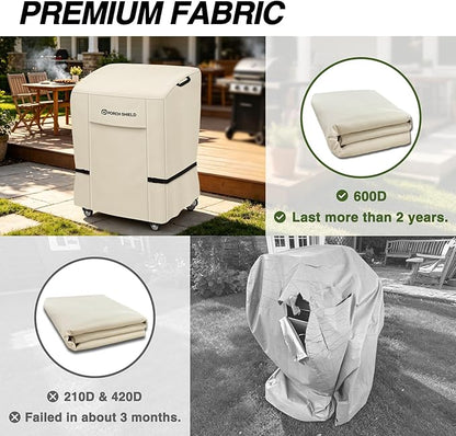 Porch Shield 34W x 24D x 46H inch Premium Gas Grill Cover Up to 32 inch, Waterproof and Fade Resistant 600D BBQ Covers for Weber, Brinkmann, Char-Broil and More, Light Tan