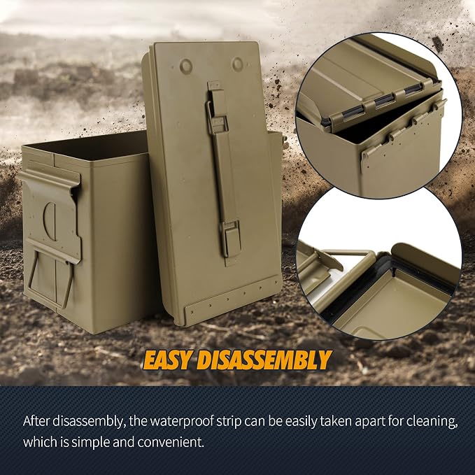 GUGULUZA Metal Ammo Can 30 50 Cal, Waterproof Airtight Ammo Containers Case | Heavy-Duty Ammunition Storage Case Military Container, Lockable Box w/Flip Top for Long-Term Storage Bullet, 30Cal and 50 Cal