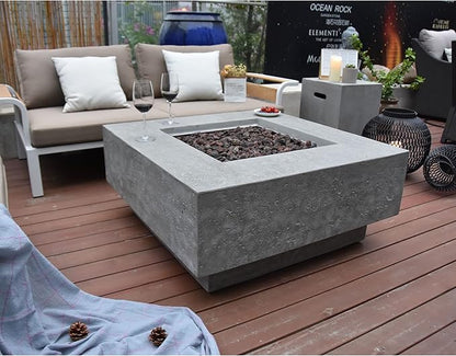 Elementi Manhattan Concrete Fire Pit 36" x 36" Outdoor Patio Firepit Includes Lava Rocks Modern Fire Pits & Outdoor Fireplaces for Garden, Deck, Indoor & Outdoor Heating