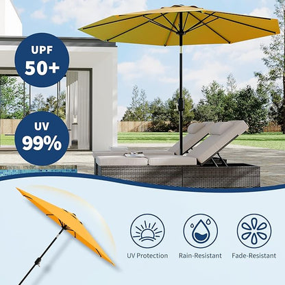 Garvee 9 ft Outdoor Patio Umbrella 8 Sturdy Ribs Outdoor Table Umbrella with Crank Lift & Push Button Tilt - UV Protection Waterproof Market Umbrellas for Pool, Deck, Yard, Garden, Yellow