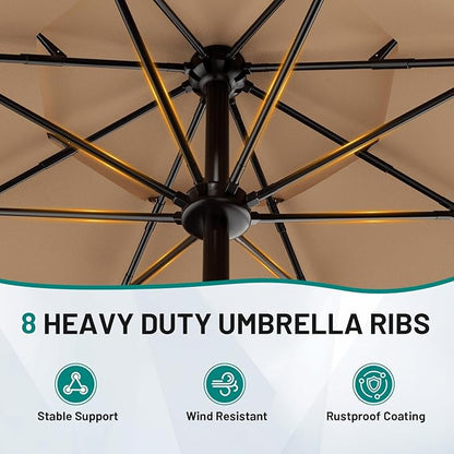 AreShark 9ft 3-Tier Patio Umbrellas, Outdoor Umbrella with 8 Sturdy Ribs UV Protection Windproof, Market Table Umbrella w/Push Button Tilt & Crank for Pool, Porch, Deck, Garden(Beige)