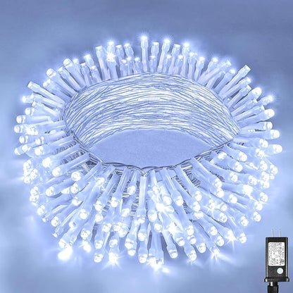 33ft 100 LED Christmas Lights Outdoor - 8 Modes Christmas String Lights Clear Wire Waterproof Plug in Twinkle Fairy String Lights for Indoor Outdoor Home Party Garden Decoration, Cool White