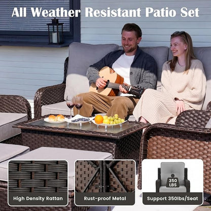 Sundale Outdoor Wicker 3-Seat Patio Sofa, Luxury Outdoor Couch with High Back & Wider Armrests, Patio Furniture with 6-inch Cushions for Yard, Deck, Poolside (Grey)