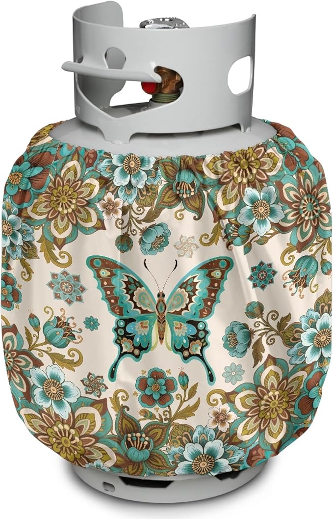 Boho Mandala 20lb Propane Tank Covers Butterfly Gas Cover Fits Standard 20 lb Tank Cylinder Heavy Duty Outdoor Grill Accessories Gift for Holiday