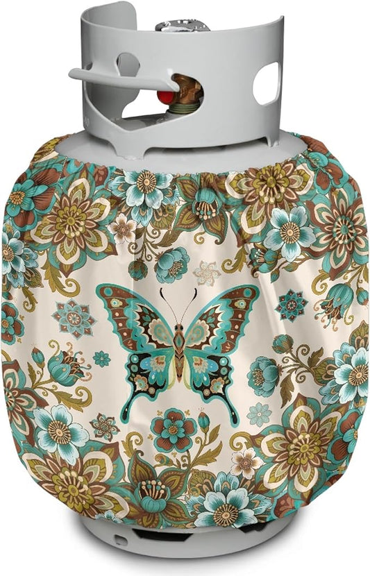 Boho Mandala 20lb Propane Tank Covers Butterfly Gas Cover Fits Standard 20 lb Tank Cylinder Heavy Duty Outdoor Grill Accessories Gift for Holiday