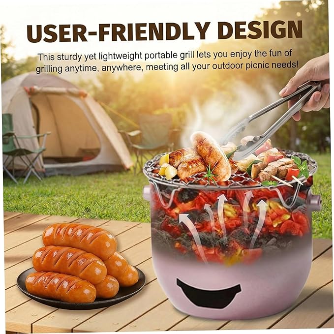 Portable Charcoal Grill, Small Grill with Handle for Outdoor Cooking, Stainless Steel Charcoal for Backyard, Olive Green