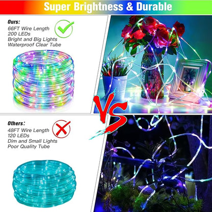 Nazuwke 66Ft LED Rope Lights Outdoor, 18 Colors Changing String Lights Plug in with Remotes, Waterproof 200 LEDs Multicolor Fairy Light, RGB Christmas Rope Lighting for Bedroom Garden Halloween Decor