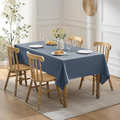 Decorelia Faux Linen Farmhouse Table Cloth 60"x144" for 10 ft Rectangle Table, Denim Blue Waterproof Outdoor Washable Tablecloth for Rectangular Dining Room Kitchen Outdoor Party Restaurant Table