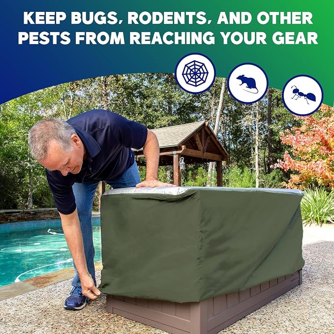 YardStash Deck Box Cover - Heavy Duty, Waterproof Covers for Outdoor Cushion Storage and Large Deck Boxes - Protects from Rain, Wind and Snow - XL - Green