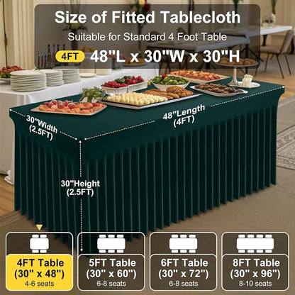 Smiry Spandex Elastic Fitted Table Cloth Skirt for 4FT Rectangle Table | Stretch Washable Table Cloth, Banquet Table Cover for Wedding, Party, Indoor & Trade Shows, (Hunter Green, 48Lx30Wx30H)