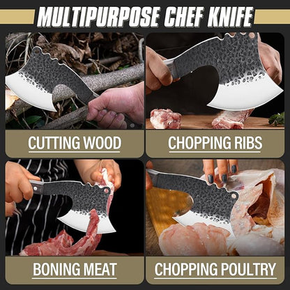 Dream Reach Meat Cleaver Heavy Duty Bone Chopper High Carbon Bone Cutting Knife Hand Forged Butcher Knife with Cover for Kitchen Outdoor BBQ, Christmas Gifts for Men Women