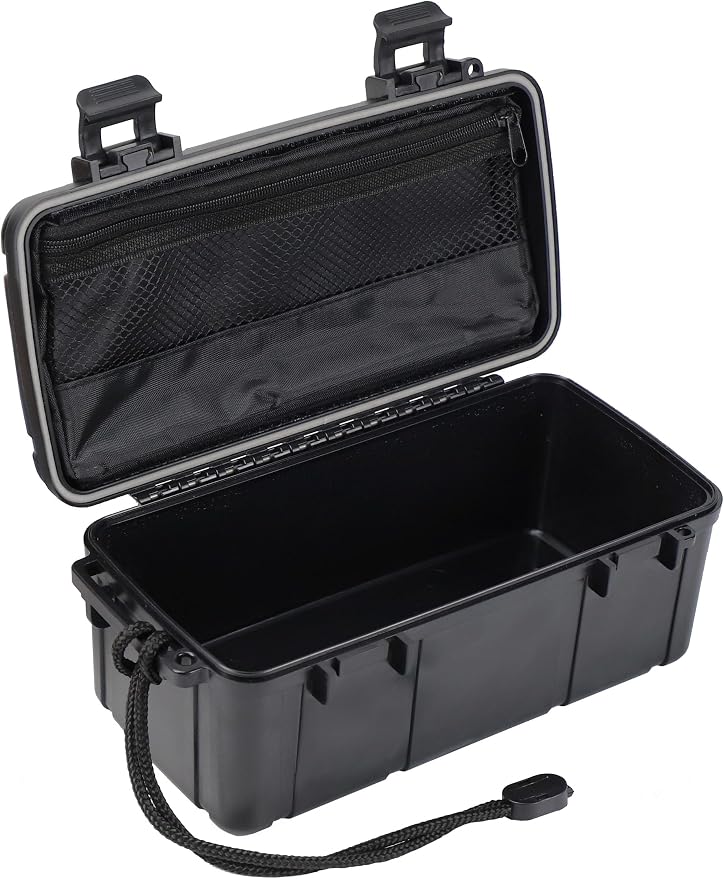 Waterproof Kayak Dry Box - Floating ABS Storage Case with Stainless Steel Hinge & Mesh Pocket - Airtight Floating Waterproof Case Box for Phones, Keys & Boating Gear - 8.8" x 4" x 3.5"