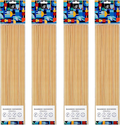 DecorRack 12" Natural Bamboo Skewers Sticks, 400 Wood Skewers for BBQ, Grilling, Kabob, Appetizers, Fruits, Smores, Cocktail, Brunch, Fondue Sticks, Barbeque, DIY Crafting, 12 inch (400 pack)