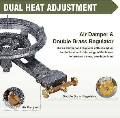 Bestfire 13" Single Propane Burner Stove 90,000 BTU Cast Iron Portable Outdoor Burner with 0-20 PSI Adjustable Regulator and 4ft Hose Perfect for Outdoor Wok Cooking
