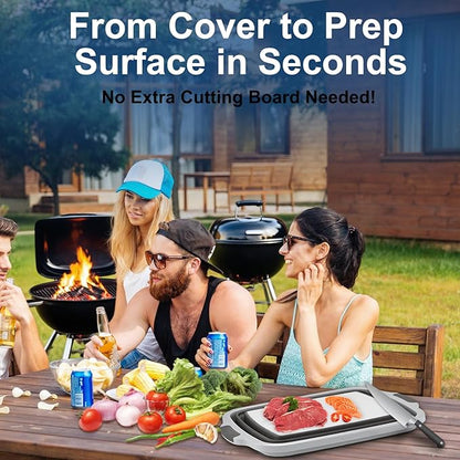 (30L/ 8 Gal) XXL BBQ Prep Tub Collapsible with Cutting Board & Lid Large Capacity 66 bl,Meat Marinating Basin,Bus Tub,Grill Prep Container,Suitable for Kitchen and Outdoor Organization Storage