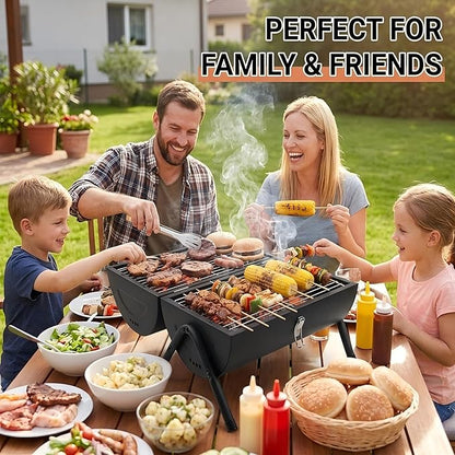 Portable Charcoal Grill, 22" x 17"Small Tabletop BBQ Grill,Dual-Zone Grilling,Heavy Duty Steel, Easy Assembly, Compact & Portable for Outdoor Camping,Picnic,Tailgate,Backyard Party