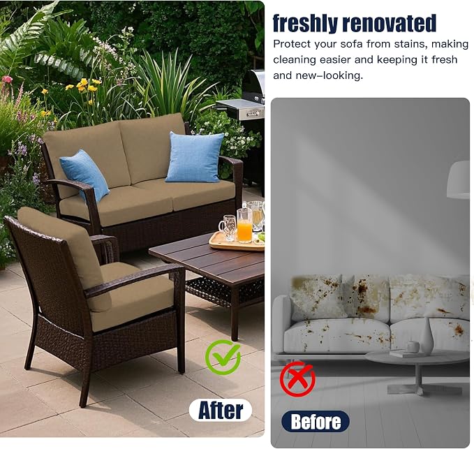 Outdoor Cushion & Pillow Cover Set, 8 Seat Covers + 4 Pillow Covers | Stretch Fit, Replacement, Washable and Reusable Furniture Protectors, Fits most patio furniture cushion covers, Cover Only