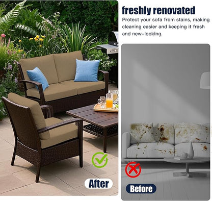 Outdoor Cushion & Pillow Cover Set, 8 Seat Covers + 4 Pillow Covers | Stretch Fit, Replacement, Washable and Reusable Furniture Protectors, Fits most patio furniture cushion covers, Cover Only