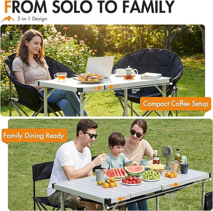 Portal Camping Table with Expandable Tabletop 37" to 51.2", Aluminum Folding Table for 2-6 People, Portable Lightweight Camp Table with Storage Mesh & Carry Bag for Camping, Picnic, Tailgating
