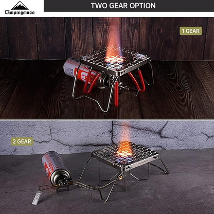 Campingmoon Portable Campfire Grill Grate 304 Stainless Steel Folding Camping Grill Over Gas Stove BBQ Grill Rack with Legs and Carrying Bag