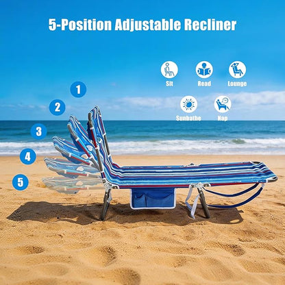 SUNNYFEEL Lay Flat Tanning Chair with Face Down Hole & Arm Slots, Backpack Beach Lounge Chair, 5-Position Folding Sunbathing Chair, 300 LBS Heavy Duty, 72" L x 22" W for Beach, Pool, Camping