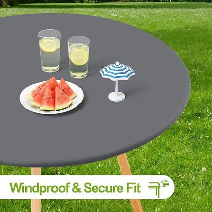 Smiry Round Spandex Tablecloth, Elastic Fitted Washable Tablecloths for 18"-24" Tables, Waterpoof Stretch Picnic Table Cover for Dining, Indoor and Outdoor, Grey