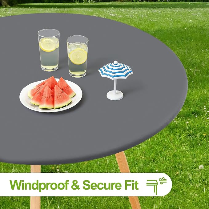 Smiry Round Spandex Tablecloth, Elastic Fitted Washable Tablecloths for 31"-35" Tables, Waterpoof Stretch Picnic Table Cover for Dining, Indoor and Outdoor, Grey