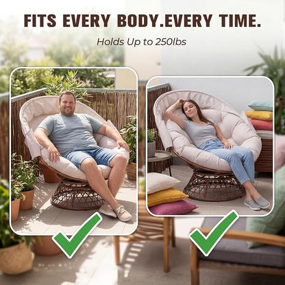 GTPLAYER Outdoor Wicker Egg Chair PE Rattan Chair with Cushion, Oversized Patio Lounge Chair with Canopy Papasan Chair 360° Swivel Base for Outdoor, Indoor, Balcony, Backyard, Garden, Beige