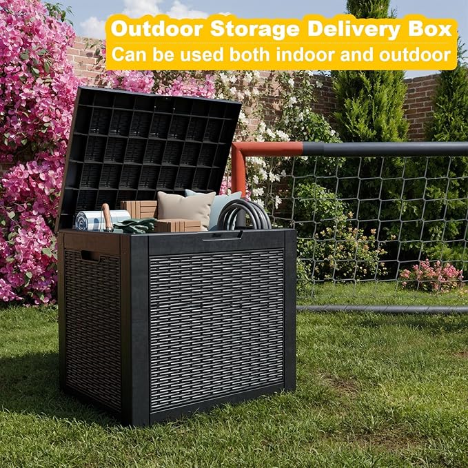 EasyUp 36 Gallon Outdoor Storage Box, Outdoor Deck Boxes for Garden Tools Equipment,Cushions and Patio Storage,Lockable and Resin,Easy to Install(Black)