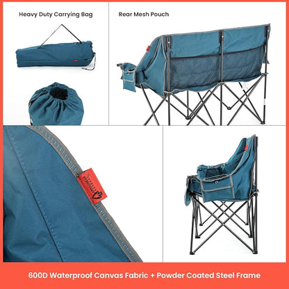 ARROWHEAD OUTDOOR 57 in Wide Duo Foldable Heated Camping Loveseat Chair | 57 in, 3-Stage Heating, Large Cup Holders, Glass Holders, Side Pockets, and Storage Pouches, and Grey, Beach, Tailgating